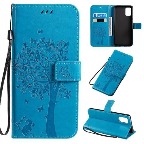 Embossing Butterfly Tree Leather Wallet Case for Samsung Galaxy A71 4G - Blue