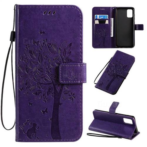 Embossing Butterfly Tree Leather Wallet Case for Samsung Galaxy A71 4G - Purple