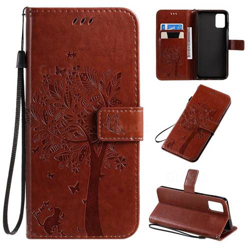 Embossing Butterfly Tree Leather Wallet Case for Samsung Galaxy A71 4G - Coffee