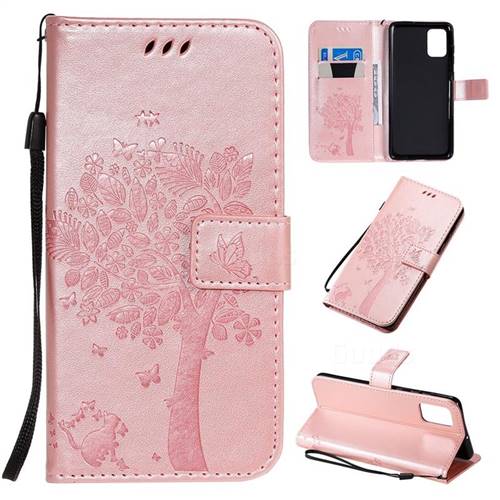 Embossing Butterfly Tree Leather Wallet Case for Samsung Galaxy A71 4G - Rose Pink