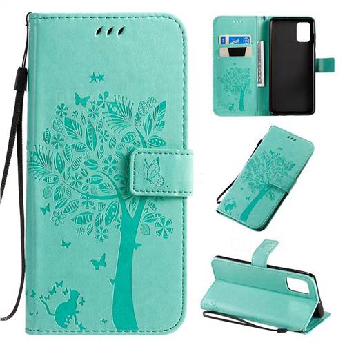 Embossing Butterfly Tree Leather Wallet Case for Samsung Galaxy A71 4G - Cyan