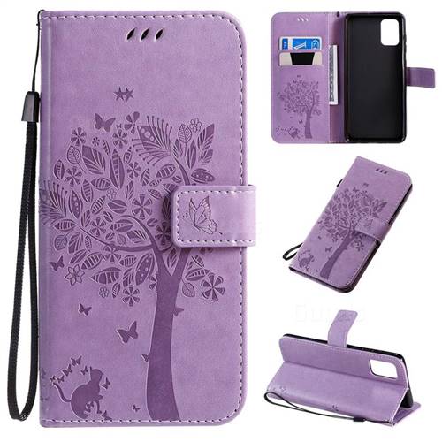 Embossing Butterfly Tree Leather Wallet Case for Samsung Galaxy A71 4G - Violet