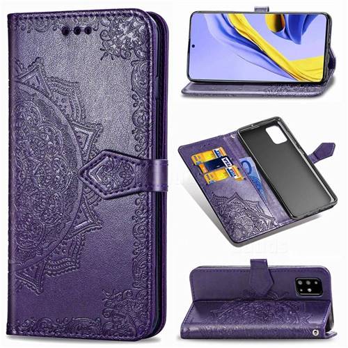 Embossing Imprint Mandala Flower Leather Wallet Case for Samsung Galaxy A71 4G - Purple