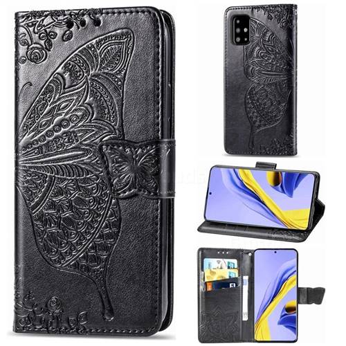 Embossing Mandala Flower Butterfly Leather Wallet Case for Samsung Galaxy A71 4G - Black