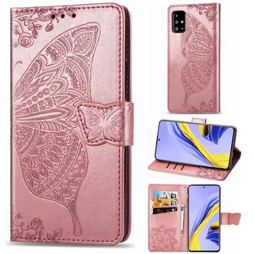 Embossing Mandala Flower Butterfly Leather Wallet Case for Samsung Galaxy A71 4G - Rose Gold