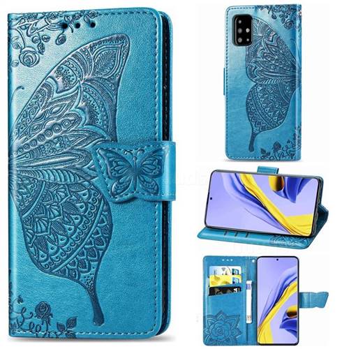 Embossing Mandala Flower Butterfly Leather Wallet Case for Samsung Galaxy A71 4G - Blue