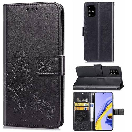 Embossing Imprint Four-Leaf Clover Leather Wallet Case for Samsung Galaxy A71 4G - Black