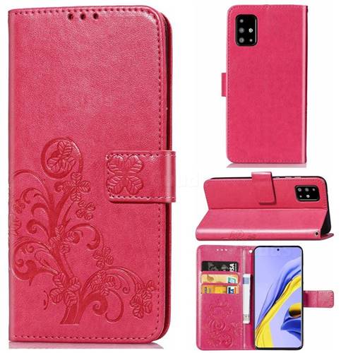 Embossing Imprint Four-Leaf Clover Leather Wallet Case for Samsung Galaxy A71 4G - Rose