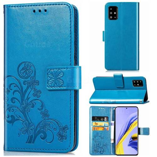 Embossing Imprint Four-Leaf Clover Leather Wallet Case for Samsung Galaxy A71 4G - Blue