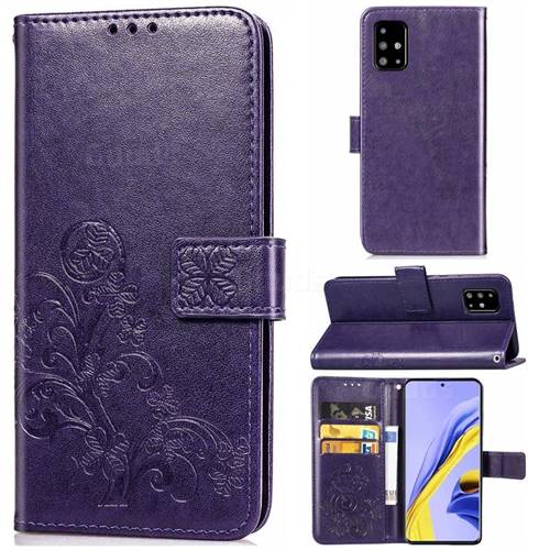 Embossing Imprint Four-Leaf Clover Leather Wallet Case for Samsung Galaxy A71 4G - Purple