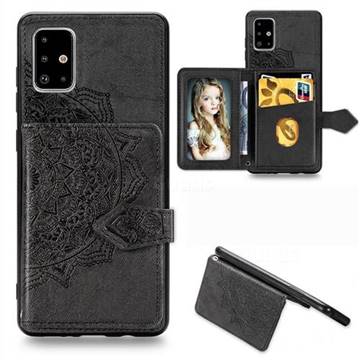 Mandala Flower Cloth Multifunction Stand Card Leather Phone Case for Samsung Galaxy A71 4G - Black
