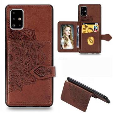 Mandala Flower Cloth Multifunction Stand Card Leather Phone Case for Samsung Galaxy A71 4G - Brown