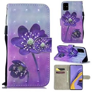 Purple Flower 3D Painted Leather Wallet Phone Case for Samsung Galaxy A71 4G