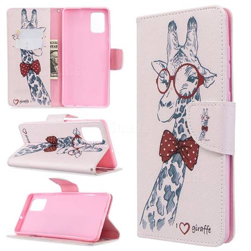 Glasses Giraffe Leather Wallet Case for Samsung Galaxy A71 4G