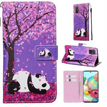 Cherry Blossom Panda Matte Leather Wallet Phone Case for Samsung Galaxy A71 4G