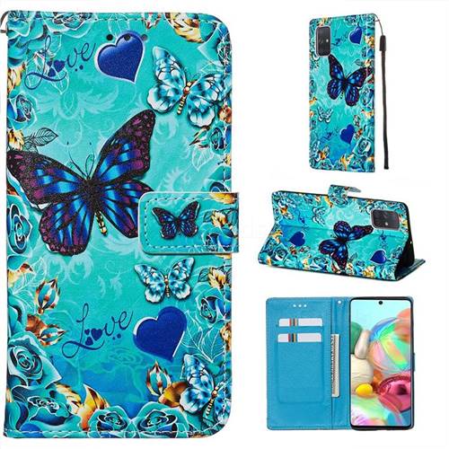 Love Butterfly Matte Leather Wallet Phone Case for Samsung Galaxy A71 4G