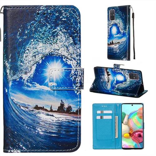 Waves and Sun Matte Leather Wallet Phone Case for Samsung Galaxy A71 4G