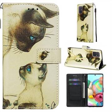 Cat Confrontation Matte Leather Wallet Phone Case for Samsung Galaxy A71 4G