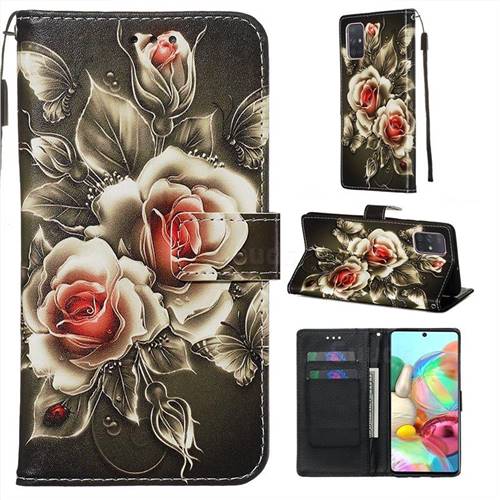 Black Rose Matte Leather Wallet Phone Case for Samsung Galaxy A71 4G