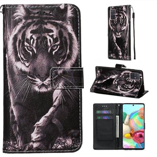 Black and White Tiger Matte Leather Wallet Phone Case for Samsung Galaxy A71 4G