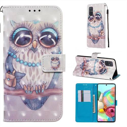 Sweet Gray Owl 3D Painted Leather Wallet Case for Samsung Galaxy A71 4G