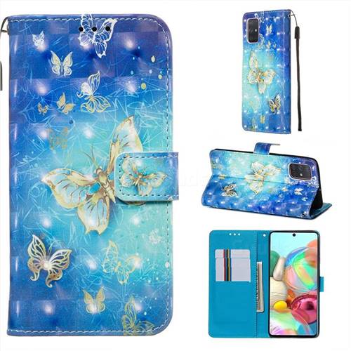 Gold Butterfly 3D Painted Leather Wallet Case for Samsung Galaxy A71 4G