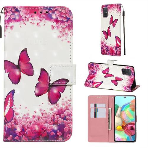 Rose Butterfly 3D Painted Leather Wallet Case for Samsung Galaxy A71 4G