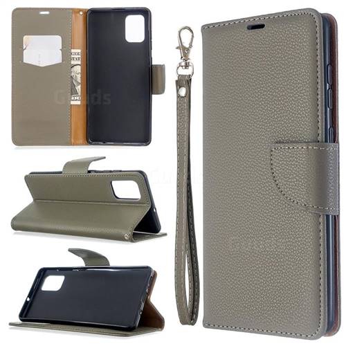 Classic Luxury Litchi Leather Phone Wallet Case for Samsung Galaxy A71 4G - Gray
