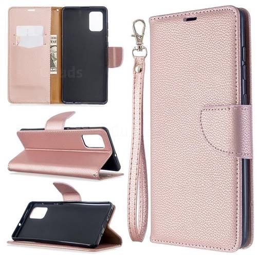 Classic Luxury Litchi Leather Phone Wallet Case for Samsung Galaxy A71 4G - Golden