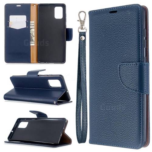 Classic Luxury Litchi Leather Phone Wallet Case for Samsung Galaxy A71 4G - Blue