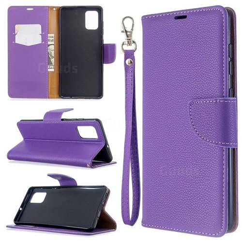Classic Luxury Litchi Leather Phone Wallet Case for Samsung Galaxy A71 4G - Purple