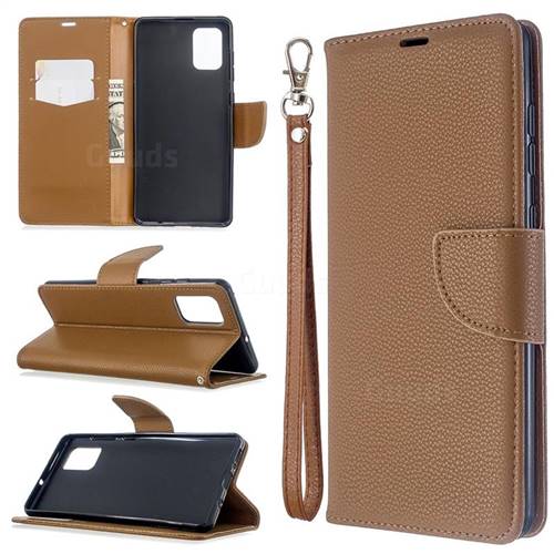 Classic Luxury Litchi Leather Phone Wallet Case for Samsung Galaxy A71 4G - Brown