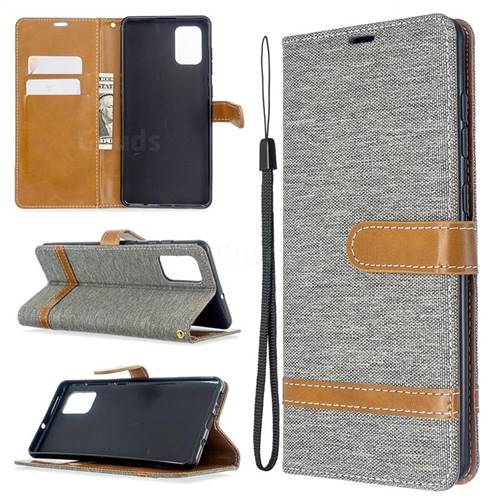 Jeans Cowboy Denim Leather Wallet Case for Samsung Galaxy A71 4G - Gray