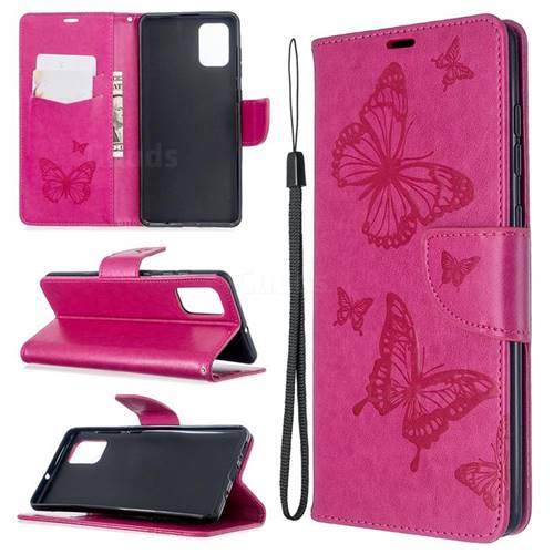 Embossing Double Butterfly Leather Wallet Case for Samsung Galaxy A71 4G - Red