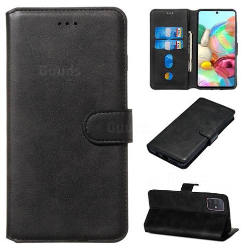 Retro Calf Matte Leather Wallet Phone Case for Samsung Galaxy A71 4G - Black