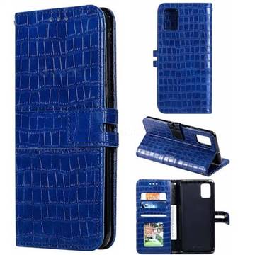 Luxury Crocodile Magnetic Leather Wallet Phone Case for Samsung Galaxy A71 4G - Blue
