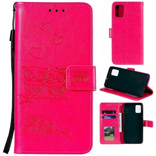 Embossing Owl Couple Flower Leather Wallet Case for Samsung Galaxy A71 4G - Red