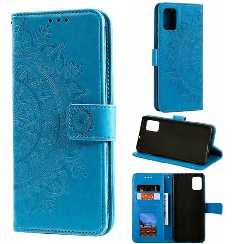 Intricate Embossing Datura Leather Wallet Case for Samsung Galaxy A71 4G - Blue