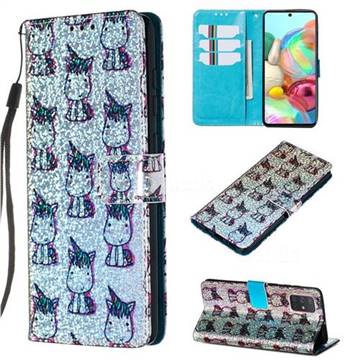 Little Unicorn Sequins Painted Leather Wallet Case for Samsung Galaxy A71 4G