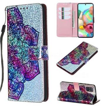 Glutinous Flower Sequins Painted Leather Wallet Case for Samsung Galaxy A71 4G