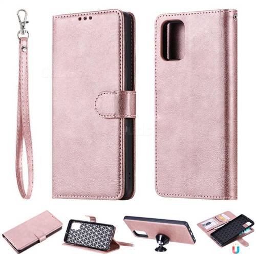 Retro Greek Detachable Magnetic PU Leather Wallet Phone Case for Samsung Galaxy A71 4G - Rose Gold