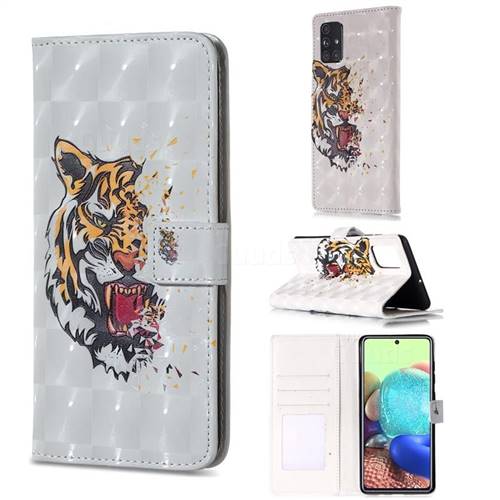 Toothed Tiger 3D Painted Leather Phone Wallet Case for Samsung Galaxy A71 4G
