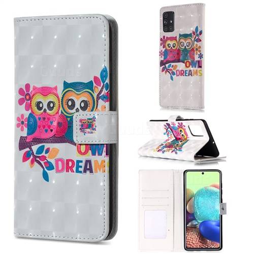 Couple Owl 3D Painted Leather Phone Wallet Case for Samsung Galaxy A71 4G