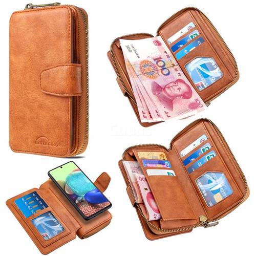 Binfen Color Retro Buckle Zipper Multifunction Leather Phone Wallet for Samsung Galaxy A71 4G - Brown