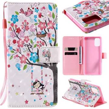 Flower Tree Swing Girl 3D Painted Leather Wallet Case for Samsung Galaxy A71 4G