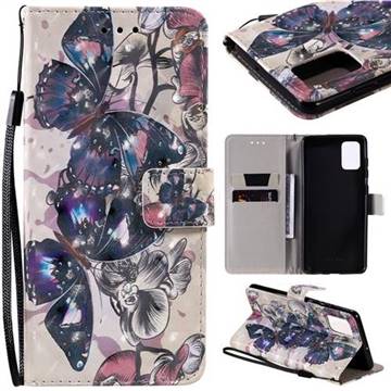 Black Butterfly 3D Painted Leather Wallet Case for Samsung Galaxy A71 4G