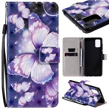 Violet butterfly 3D Painted Leather Wallet Case for Samsung Galaxy A71 4G