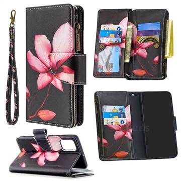 Lotus Flower Binfen Color BF03 Retro Zipper Leather Wallet Phone Case for Samsung Galaxy A71 4G