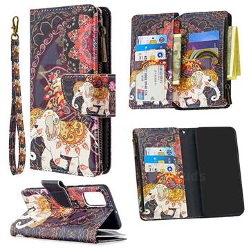 Totem Flower Elephant Binfen Color BF03 Retro Zipper Leather Wallet Phone Case for Samsung Galaxy A71 4G