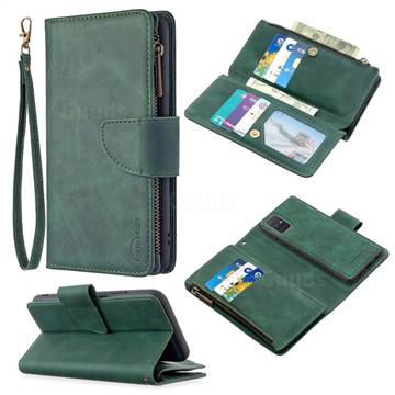 Binfen Color BF02 Sensory Buckle Zipper Multifunction Leather Phone Wallet for Samsung Galaxy A71 4G - Dark Green